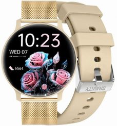 Zegarek SMARTWATCH - GT1-8 PRO YE/YE/VT siatka mesh/beżowy pasek. Brązowe zegarki smartwatch Gravity, bez wzorów, z meshu. Za 219.00 zł.