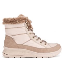 Trzewiki Rieker. Brązowe botki damskie Rieker, bez wzorów, bez obcasa, na płaskiej podeszwie, bez zapięcia. Za 293.99 zł.