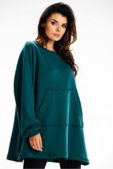 Bluza damska oversize długa z kieszenią kangurka zielona. Zielone bluzy damskie Infinite You, l, bez wzorów, z bawełny, bez ramiączek, bez kaptura. Za 269.00 zł.