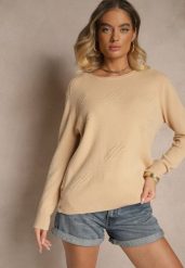 Ciemnobeżowy Sweter o Klasycznym Kroju z Ozdobnymi Guziczkami po Bokach Melornia. Brązowe swetry nierozpinane damskie Renee, l, bez wzorów, casualowe, bez kołnierzyka, bez ramiączek. Za 79.99 zł.
