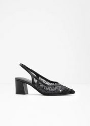 Czółenka z odkrytą piętą. Czarne czółenka damskie bonprix, bez wzorów, eleganckie, bez obcasa, bez zapięcia. Za 149.99 zł.
