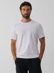 4F T-shirt regular z antybakteryjnym wykończeniem Polygiene męski - biały XL. Białe t-shirty męskie 4F, l, bez wzorów, z dzianiny, bez kołnierzyka, bez ramiączek. Za 69.99 zł.
