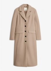 Płaszcz z imitacji wełny. Czarne płaszcze damskie bonprix, bez wzorów, z wełny, eleganckie, bez kołnierzyka, bez kaptura. Za 299.99 zł.