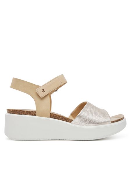 ECCO Sandały Flowt Wedge 27231360704 Złoty. Żółte sandały damskie ecco, bez wzorów, ze skóry, bez obcasa, na koturnie, bez zapięcia. Za 599.99 zł.