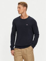 Tommy Jeans Sweter Essential DM0DM18370 Granatowy Slim Fit. Niebieskie swetry męskie Tommy Jeans, m, bez wzorów, z bawełny, bez kołnierzyka, bez ramiączek. Za 219.99 zł.