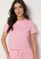 Różowy T-shirt z Bawełny o Krótkim Kroju Galarina. Czerwone t-shirty damskie Born2be, l, bez wzorów, z bawełny, casualowe, bez kołnierzyka, bez ramiączek. Za 69.99 zł.