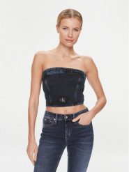 Calvin Klein Jeans Top J20J222870 Granatowy Slim Fit. Niebieskie topy damskie Calvin Klein Jeans, m, bez wzorów, z bawełny, bez kołnierzyka, bez ramiączek. Za 329.99 zł.