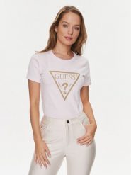 Guess T-Shirt W4RI69 J1314 Różowy Regular Fit. Czerwone t-shirty damskie Guess, l, z aplikacjami, z bawełny, bez kołnierzyka, bez ramiączek. Za 109.99 zł.