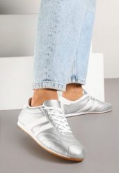 Srebrno-Białe Sneakersy Typu Tenisówki z Paseczkami Liantina. Szare trampki i tenisówki damskie Renee, bez wzorów, z jeansu, bez zapięcia. Za 79.99 zł.