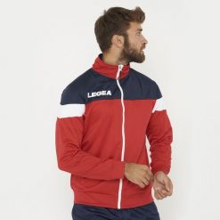 Kurtka sportowa Bolivia czerwona-niebieska. Czerwone kurtki sportowe męskie Legea, m, z aplikacjami, z materiału, bez kaptura, na fitness i siłownię. Za 72.00 zł.