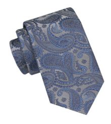 Krawat Męski - Alties - Odcienie Szarości i Srebra, Wzór Paisley. Szare krawaty i muchy Alties, bez wzorów, z tkaniny, eleganckie. Za 49.00 zł.