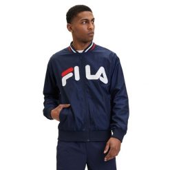 Kurtka męska FILA Logrono Logo Bomber. Niebieskie kurtki sportowe męskie Fila, m, bez wzorów, z materiału, bez kaptura. Za 229.99 zł.