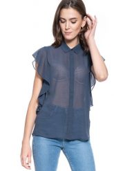 KOSZULA DAMSKA MUSTANG Ellen Blouse BLUE NIGHTS 1009455 4085. Niebieskie koszule damskie Mustang, s, bez wzorów, bez kołnierzyka, bez ramiączek. W wyprzedaży za 49.99 zł.