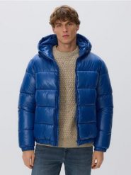 Pikowana kurtka z kapturem - niebieski. Niebieskie kurtki męskie Reserved, l, bez wzorów, z tkaniny, z kapturem. Za 329.99 zł.