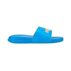 Klapki basenowe dla dorosłych Puma Divecat v2. Niebieskie klapki damskie Puma, bez wzorów, z materiału, sportowe, bez obcasa, bez zapięcia. Za 75.00 zł.