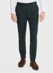 PAKO LORENTE – Wełniane spodnie garniturowe w kolorze zielonym. Zielone eleganckie spodnie męskie Pako Lorente, m, bez wzorów, z wełny, biznesowe. Za 799.99 zł.