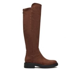 Kozaki Guess. Brązowe kozaki damskie Guess, z aplikacjami, bez obcasa, na płaskiej podeszwie, bez zapięcia. Za 819.99 zł.
