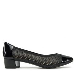 Czółenka Caprice. Czarne czółenka damskie Caprice, bez wzorów, bez obcasa, bez zapięcia. Za 239.99 zł.