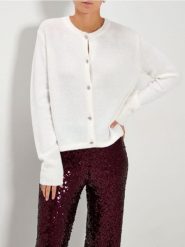 Rozpinany sweter - biały. Białe kardigany damskie Sinsay, l, bez wzorów, bez kołnierzyka. Za 59.99 zł.