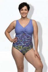 Damskie Strój kąpielowy kwiaty miękkie miseczki ozdobne wiązanie. Fioletowe stroje kąpielowe damskie Ulla Popken, plus size, bez wzorów, z elastanu. Za 223.99 zł.
