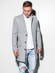 Ombre Płaszcz męski C432 - szary XXL. Szare płaszcze męskie Ombre, m, bez wzorów, bez kołnierzyka, bez kaptura. Za 499.99 zł.