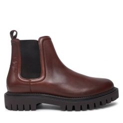 Sztyblety Tommy Hilfiger. Brązowe botki męskie Tommy Hilfiger, bez wzorów, casualowe, bez obcasa, bez zapięcia. Za 679.99 zł.