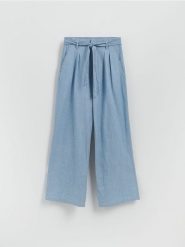 Jeansy wide leg z wiązaniem - niebieski. Niebieskie jeansy damskie Reserved, bez wzorów, z bawełny. Za 139.99 zł.
