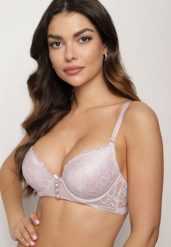 Ciemnoróżowy Biustonosz Push Up Ozdobiony Koronką Neavia. Czerwone biustonosze Born2be, bez wzorów, z koronki. Za 34.99 zł.