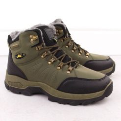 Buty trekkingowe męskie ocieplane zielone Vanhorn 16314. Zielone trekkingi męskie Vanhorn, ze skóry ekologicznej, bez zapięcia. Za 107.99 zł.