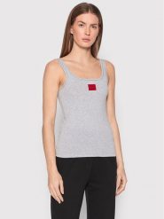 Hugo Top Red Label 50469665 Szary Slim Fit. Szare topy damskie Hugo, xl, bez wzorów, z bawełny, bez kołnierzyka, bez ramiączek. Za 119.99 zł.