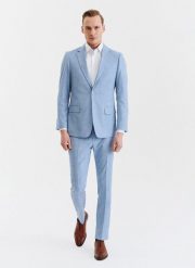 PAKO LORENTE – Niebieskie męskie spodnie garniturowe. Niebieskie eleganckie spodnie męskie Pako Lorente, m, bez wzorów, z elastanu. Za 99.99 zł.