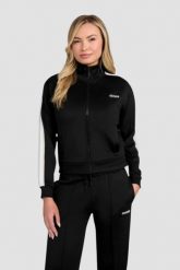 GUESS Czarna damska bluza z lampasami Yarrow. Czarne bluzy damskie Guess, s, z aplikacjami, bez ramiączek, bez kaptura. W wyprzedaży za 274.99 zł.