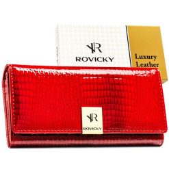 Lakierowany portfel damski ze skóry naturalnej w czerwonym kolorze zamykany na zatrzask RH-20A-1-RS Rovicky. Czerwone portfele damskie ROVICKY, z lakierowanej skóry. Za 95.99 zł.