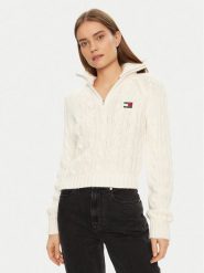Tommy Jeans Sweter DW0DW20269 Écru Regular Fit. Swetry nierozpinane damskie Tommy Jeans, xxs, bez wzorów, z jeansu, bez kołnierzyka, bez ramiączek. Za 379.99 zł.