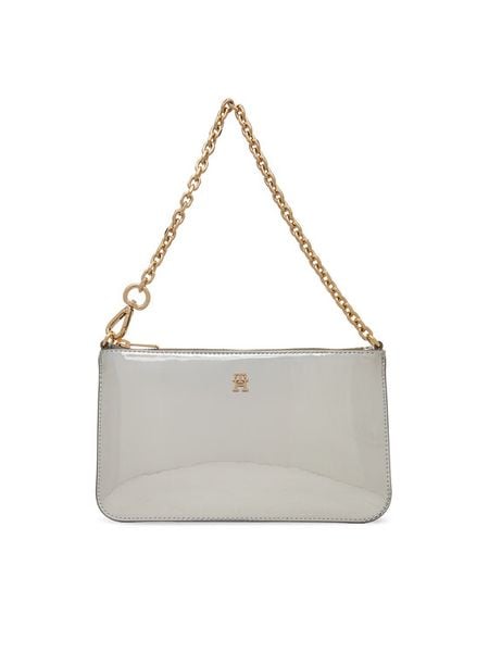 Tommy Hilfiger Torebka Th Icon Chain Shoulder Pouch Met AW0AW18219 Srebrny. Szare torebki do ręki damskie Tommy Hilfiger, bez wzorów, ze skóry, bez dodatków. Za 219.99 zł.