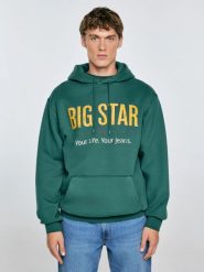 Bluza męska z kapturem z logo BIG STAR zielona Ashlyno 304. Zielone bluzy męskie BIG STAR, l, bez wzorów, z dzianiny, retro, bez ramiączek, z kapturem. Za 249.99 zł.