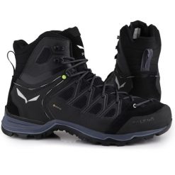 Buty męskie trekkingowe zimowe Salewa MS MTN TRAINER LITE MID GTX. Czarne trekkingi męskie Salewa, na zimę, z gore-texu, bez zapięcia. Za 816.60 zł.