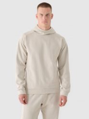 4F Bluza dresowa nierozpinana z kapturem męska - beżowa XL. Brązowe bluzy sportowe męskie 4F, m, bez wzorów, z bawełny, z kapturem. W wyprzedaży za 99.99 zł.