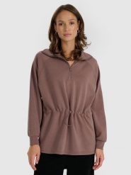 4F Bluza dresowa nierozpinana z modalem damska - brązowa M. Brązowe bluzy damskie 4F, m, bez wzorów, z dresówki, bez ramiączek, bez kaptura. W wyprzedaży za 169.99 zł.