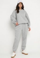 Szary Komplet Dresowy Bluza i Joggery Podszyte Polarem Zibea. Szare bluzy damskie Born2be, bez wzorów, z bawełny, bez ramiączek, bez kaptura. Za 179.99 zł.