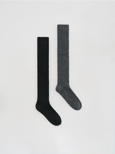 Podkolanówki 2 pack - czarny. Czarne skarpetki damskie Reserved, bez wzorów. Za 59.99 zł.