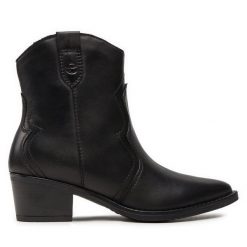 Kowbojki Tamaris. Czarne botki damskie Tamaris, bez wzorów, bez obcasa, na słupku, bez zapięcia. Za 539.99 zł.