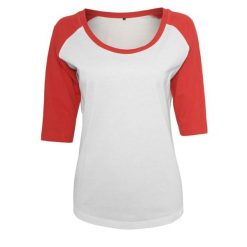 Damska Koszulka Kontrastowa 3/4 Długości Raglan. Białe bluzki damskie BUILD YOUR BRAND, xl, bez wzorów, sportowe, bez kołnierzyka, bez ramiączek. Za 59.99 zł.