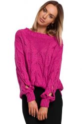 Sweter z Rozcięciem na Rękawach - Fuksja. Czerwone swetry nierozpinane damskie MOE, l, bez wzorów, z materiału, bez kołnierzyka, bez ramiączek. Za 219.90 zł.