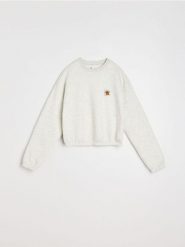 Bluza crewneck z naszywką - szary. Szare bluzy damskie Sinsay, l, z aplikacjami, bez ramiączek, bez kaptura. Za 39.99 zł.