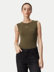Guess Top W6YP17 K3881 Khaki Regular Fit. Brązowe topy damskie Guess, xl, z aplikacjami, bez kołnierzyka, bez ramiączek. Za 174.99 zł.