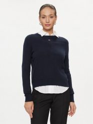 Tommy Jeans Sweter Essential DW0DW17254 Granatowy Regular Fit. Niebieskie swetry nierozpinane damskie Tommy Jeans, xxs, bez wzorów, z jeansu, bez kołnierzyka, bez ramiączek. Za 249.99 zł.