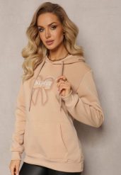 Beżowa Bluza Wykończona Polarem z Nadrukiem i Kapturem Nimba. Brązowe bluzy damskie Renee, l, bez wzorów, z bawełny, casualowe, bez ramiączek. Za 79.99 zł.