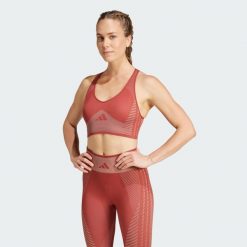 Biustonosz AEROKNIT Training Light Support. Czerwone bielizna sportowa damska Adidas, xs, bez wzorów, climacool (adidas). Za 229.00 zł.