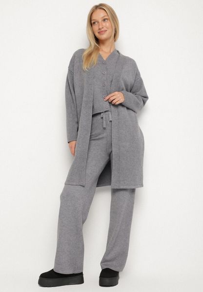 Szary Dzianinowy Komplet z Wełną Kamizelka Długi Kardigan i Spodnie Otizela. Szare kardigany damskie Born2be, m, bez wzorów, z dzianiny, klasyczne, bez kołnierzyka. Za 139.99 zł.